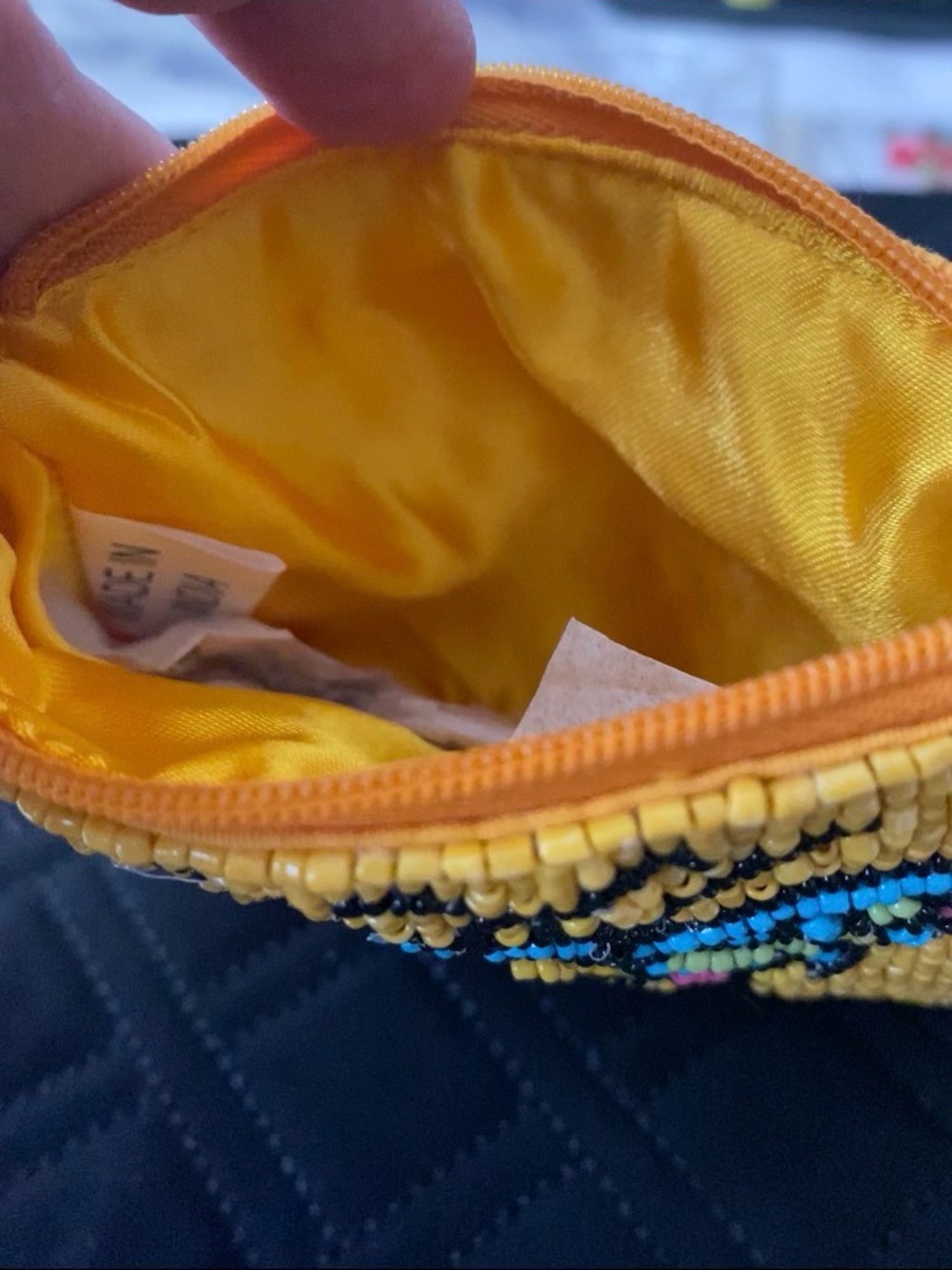 Yellow Seed Beaded Bee Kind Coin Purse - Picture 7 of 9